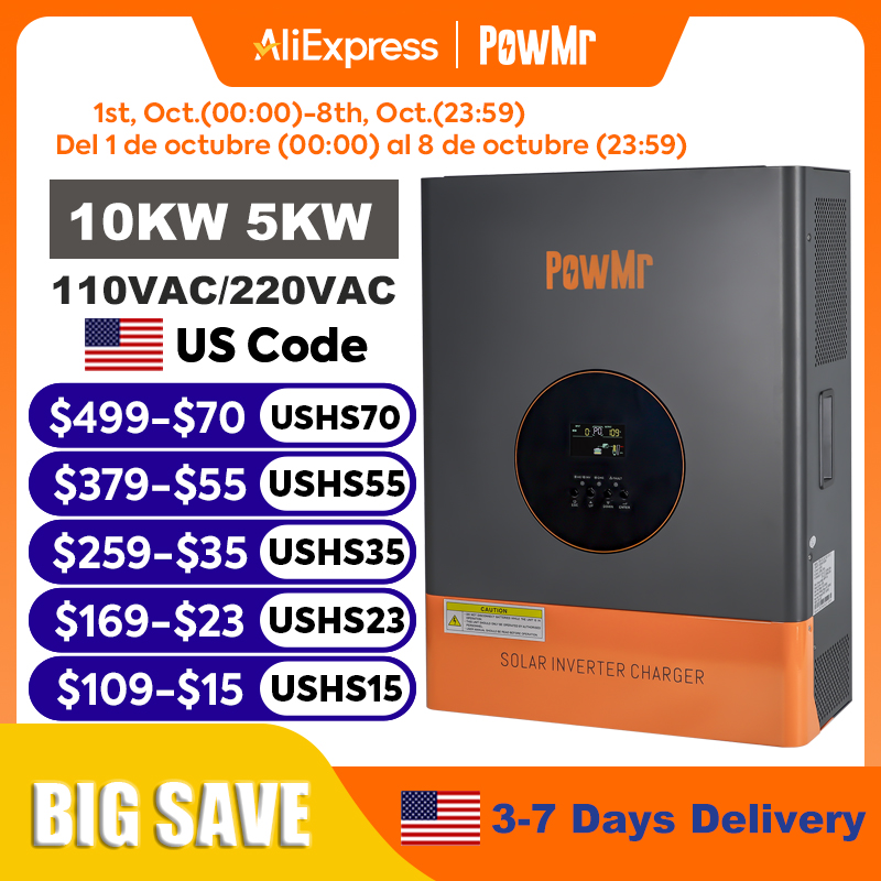 Split Phase Inverter 10Kw 110V 220V - PowMr 10KW 5KW スプリットフェーズインバーター 48V 110Vまたは220V